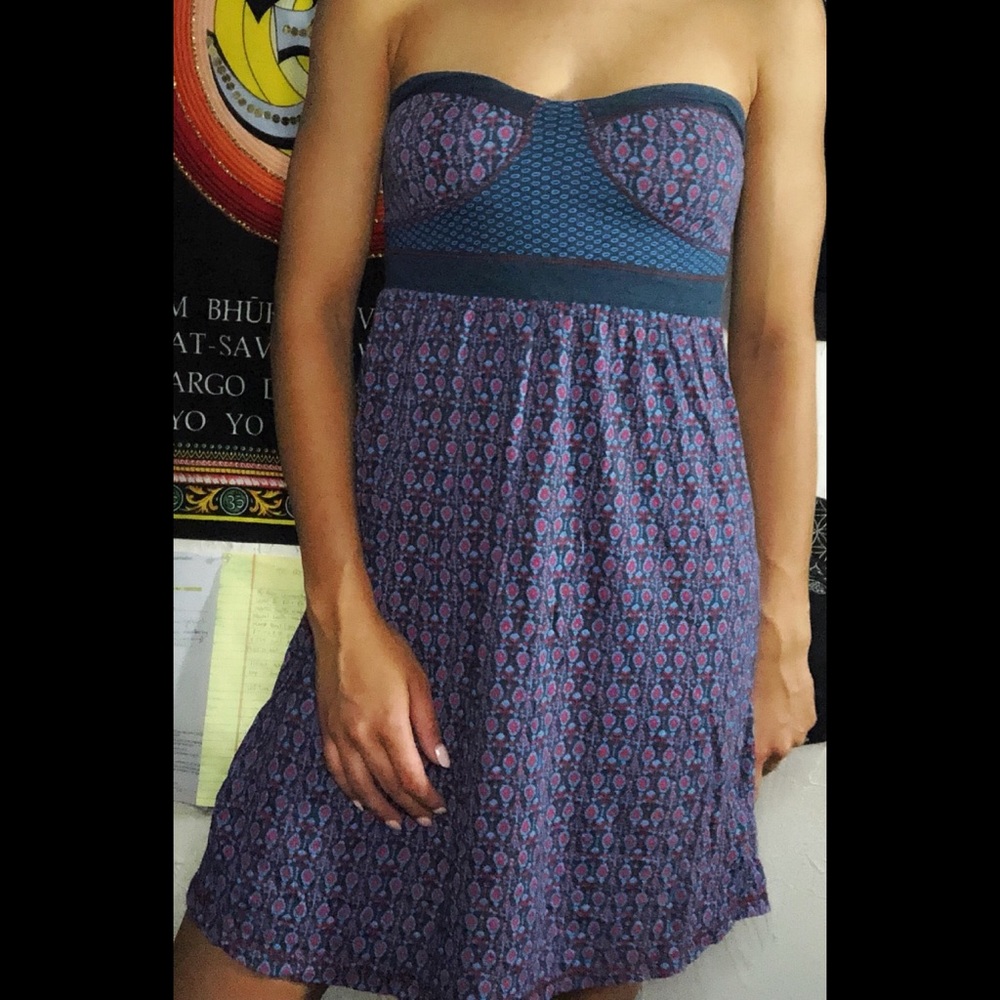 S ROXY Strapless Mini Skater Navy Blue&Red Dress
